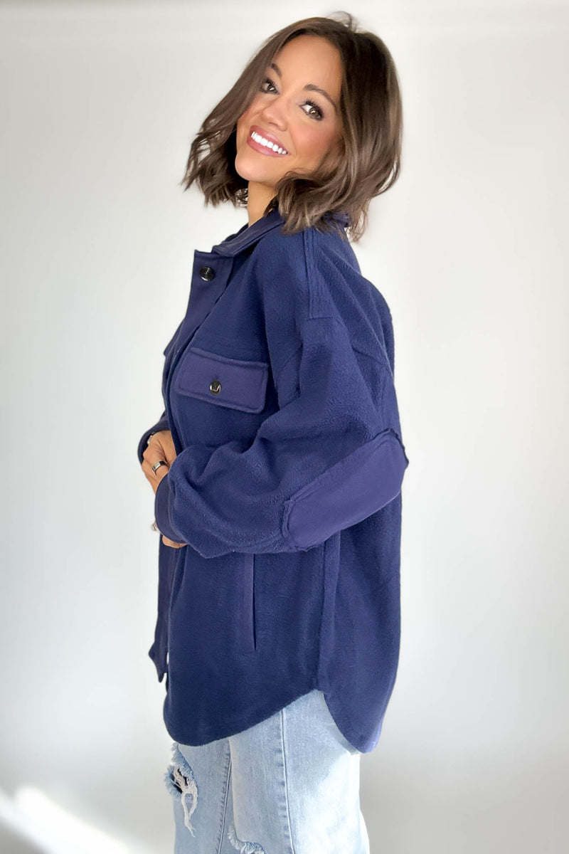 Navy Garment Washed Fleece Shacket