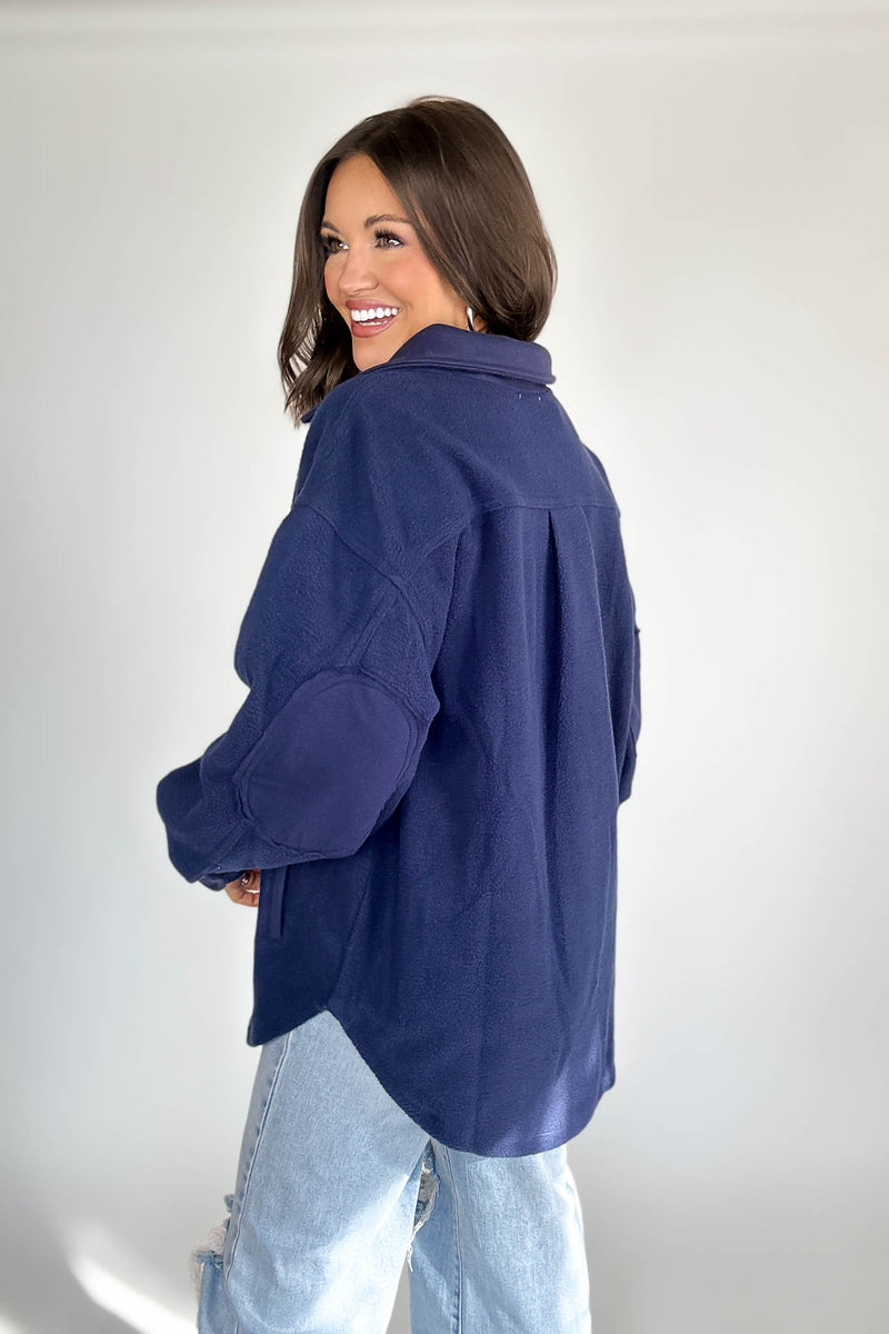 Navy Garment Washed Fleece Shacket
