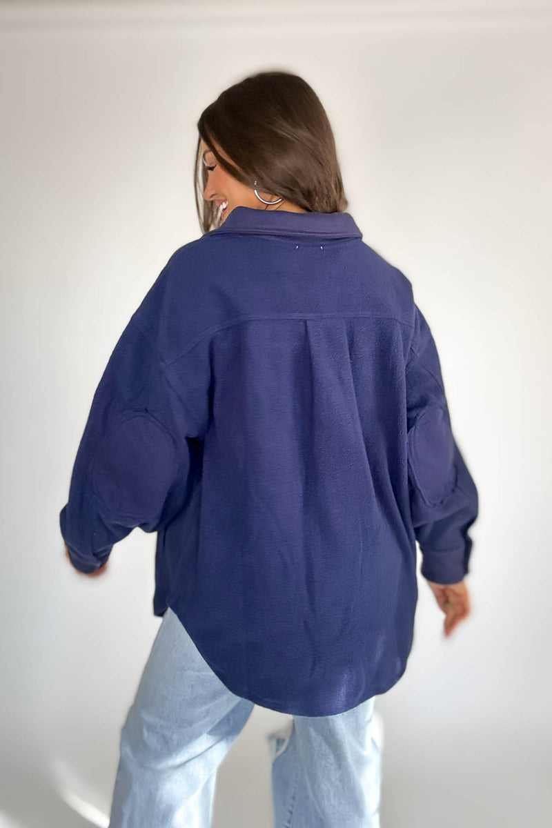 Navy Garment Washed Fleece Shacket