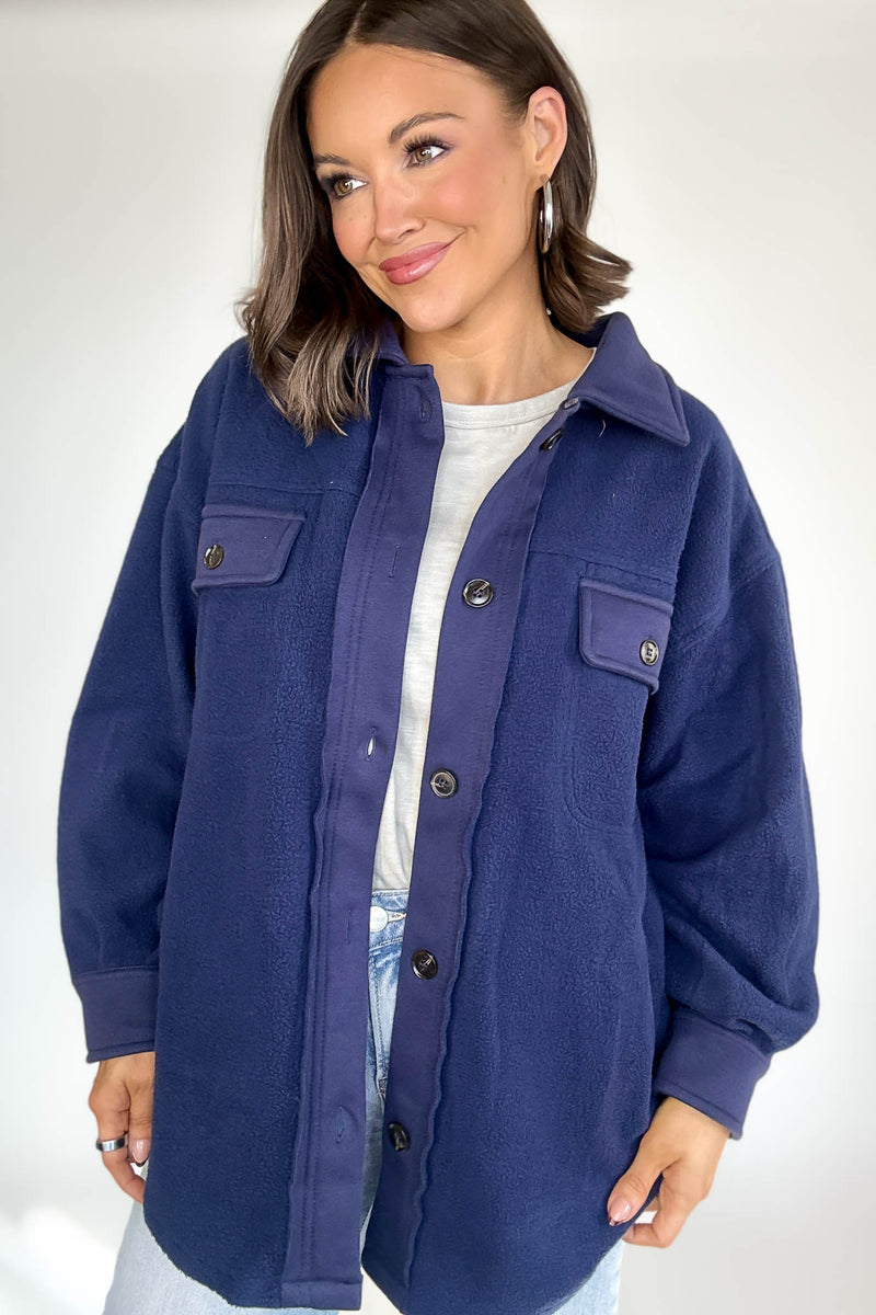 Navy Garment Washed Fleece Shacket