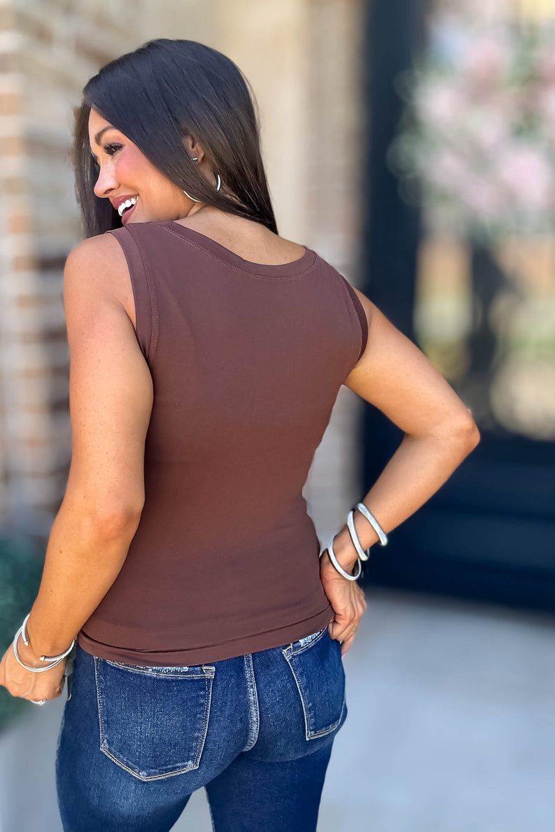 Love Tank Brown Seamless Round Neck Tank Top