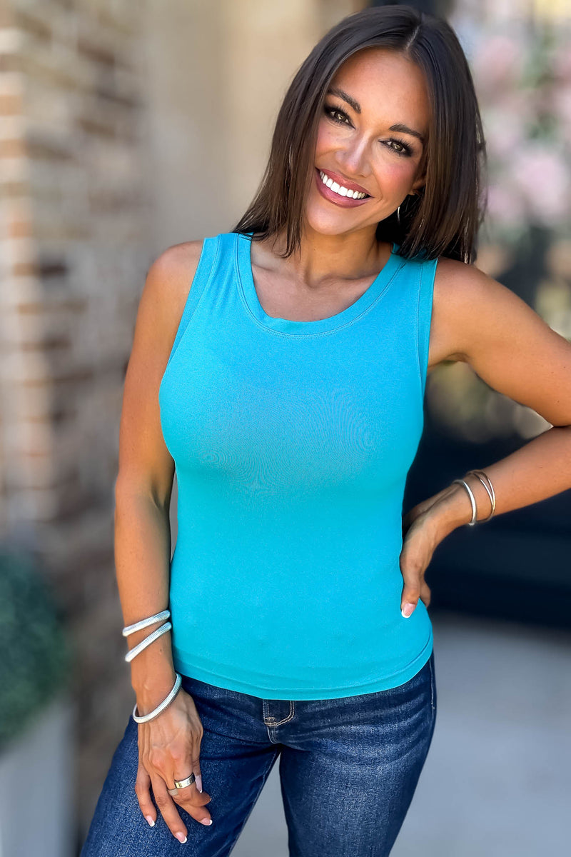 Love Tank Light Teal Seamless Round Neck Tank Top