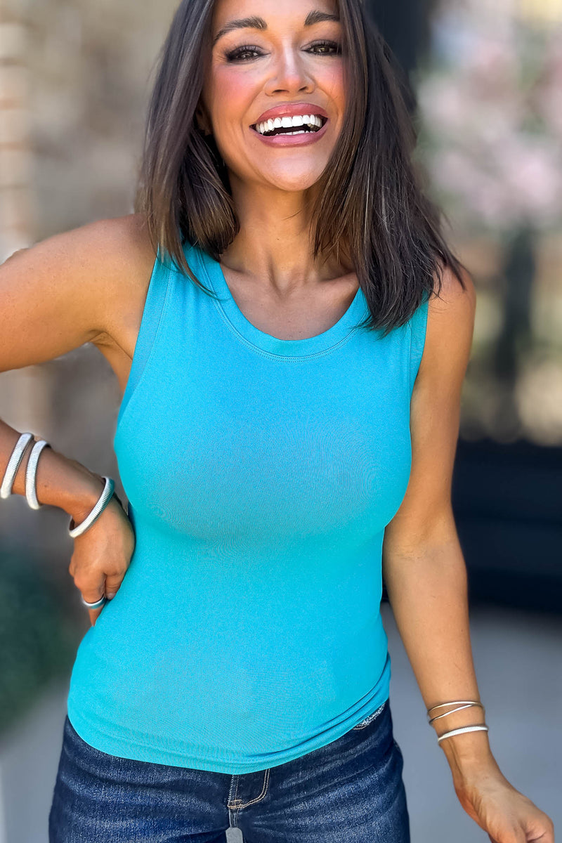 Love Tank Light Teal Seamless Round Neck Tank Top