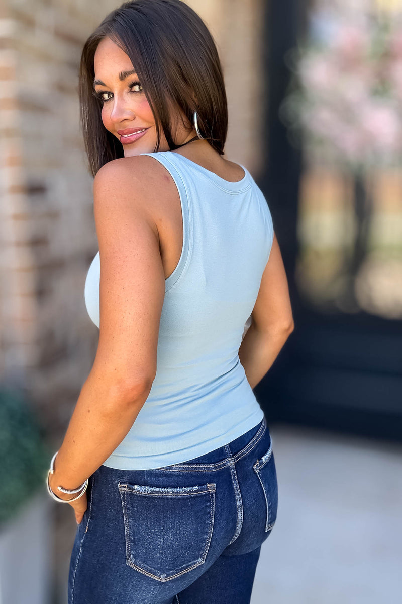 Love Tank Blue Grey Seamless Round Neck Tank Top