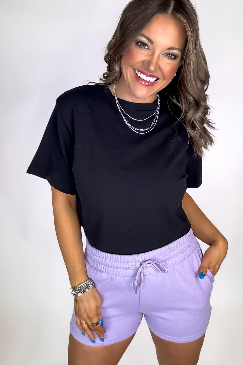 Sure Thing Oversized Black Short Sleeve Cropped T-Shirt