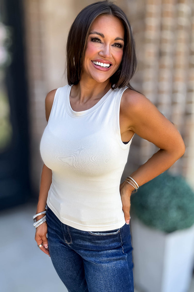 Love Tank Sand Beige Seamless Round Neck Tank Top