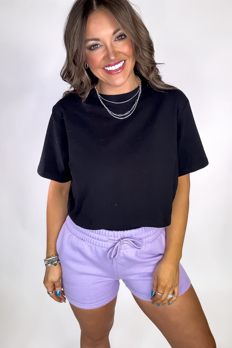 Sure Thing Oversized Black Short Sleeve Cropped T-Shirt