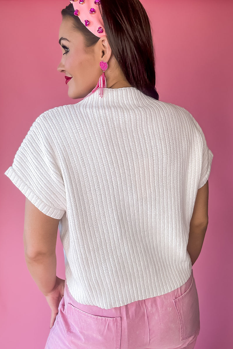 White Solid Knitted Mock Neck Top