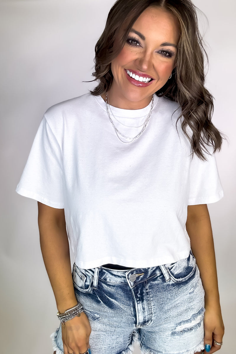 Sure Thing Oversized White Short Sleeve Cropped T-Shirt