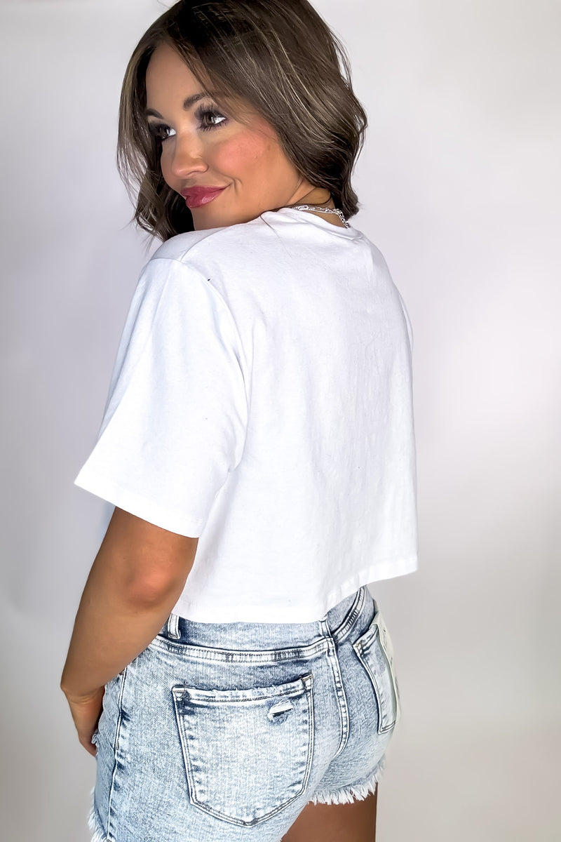 Sure Thing Oversized White Short Sleeve Cropped T-Shirt