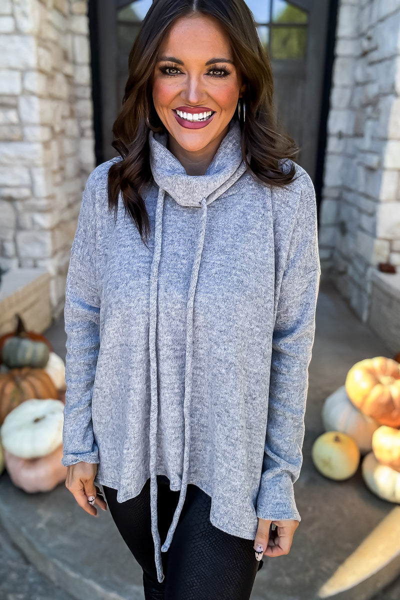 Let's See Heather Grey Boxy Fit Round Neck Mini Thermal Knit Top 