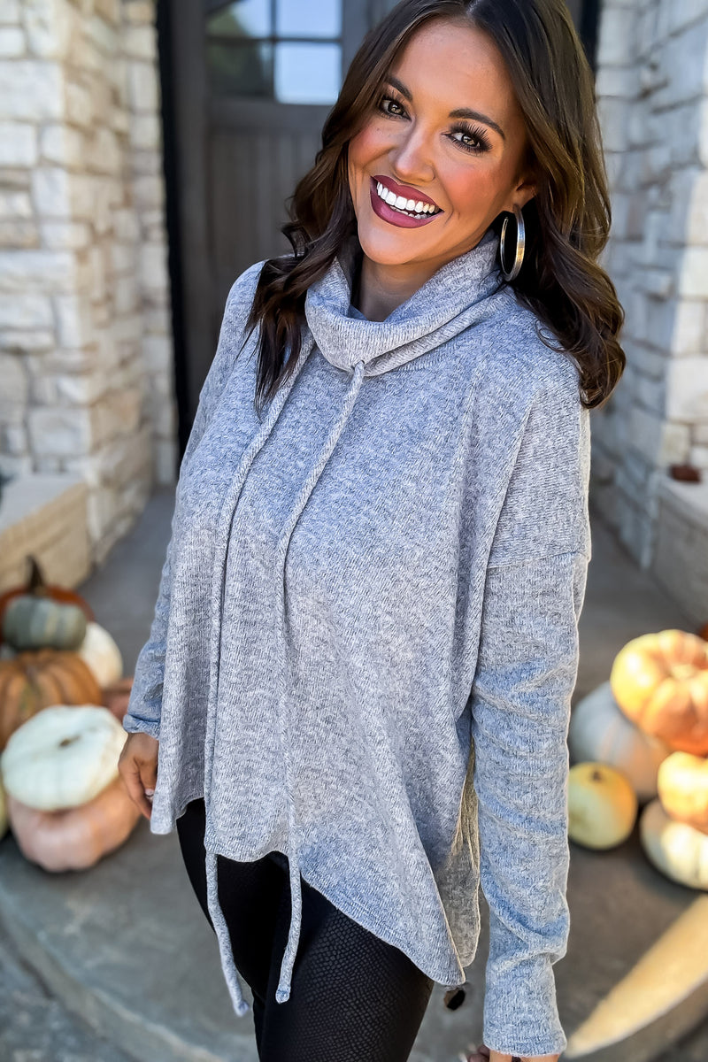 Let's See Heather Grey Boxy Fit Round Neck Mini Thermal Knit Top 
