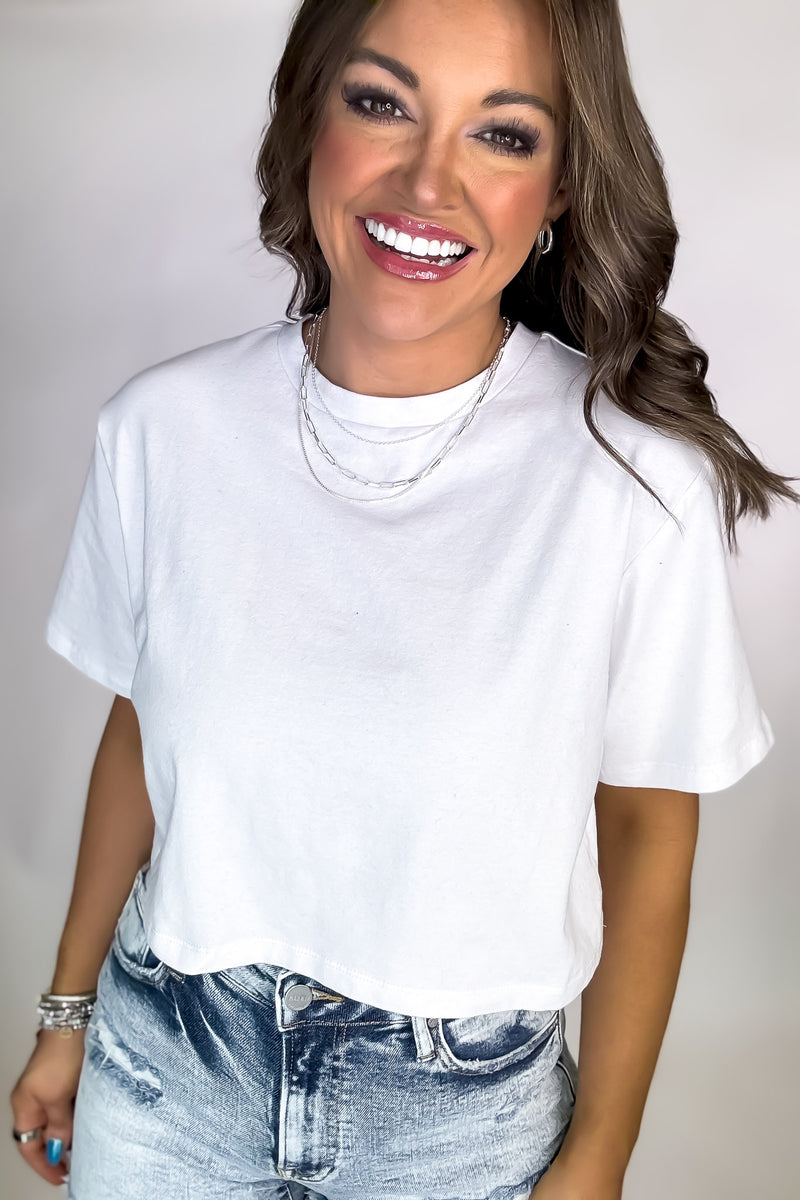 Sure Thing Oversized White Short Sleeve Cropped T-Shirt