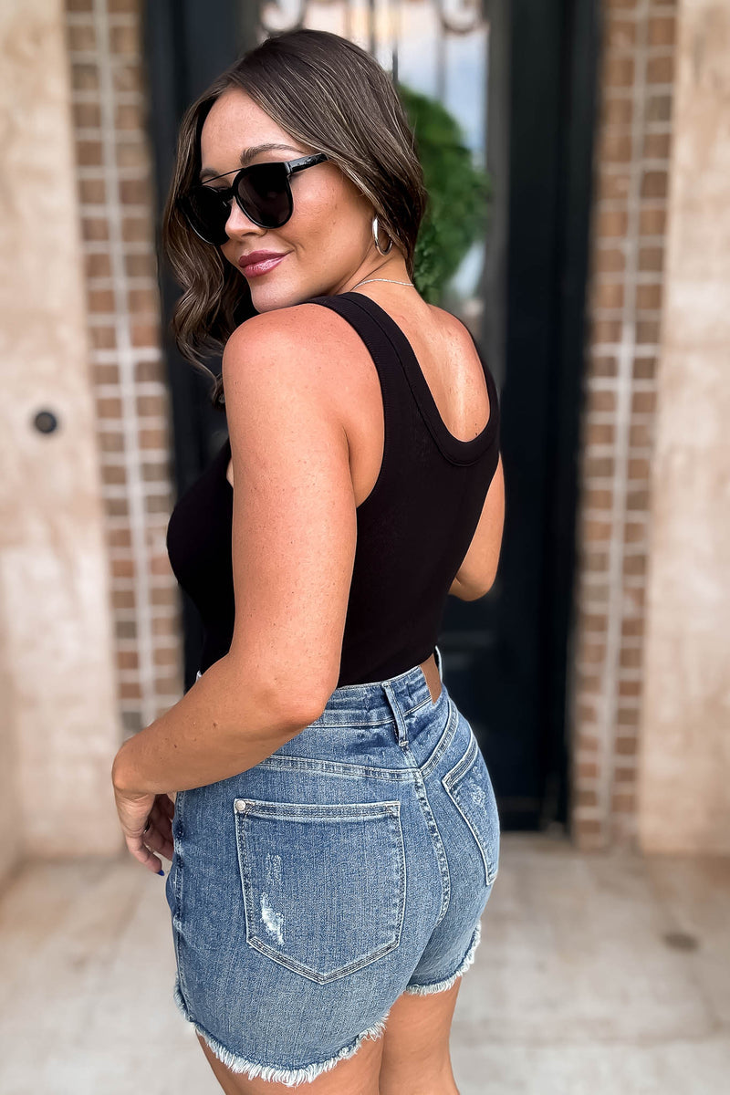 Mono B Black Ribbed Tank Top Bodysuit
