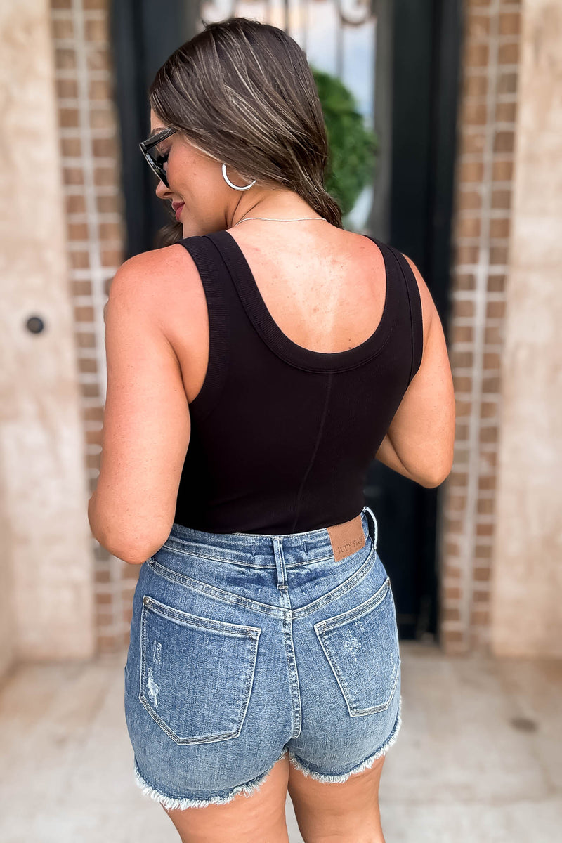 Mono B Black Ribbed Tank Top Bodysuit