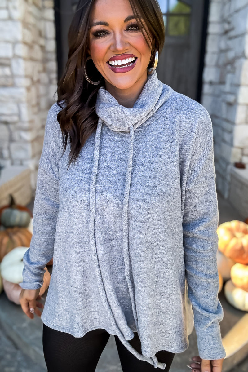 Let's See Heather Grey Boxy Fit Round Neck Mini Thermal Knit Top 