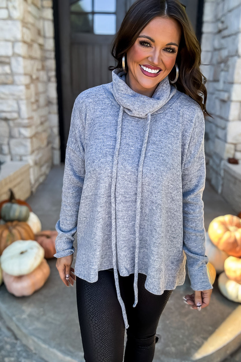 Let's See Heather Grey Boxy Fit Round Neck Mini Thermal Knit Top 