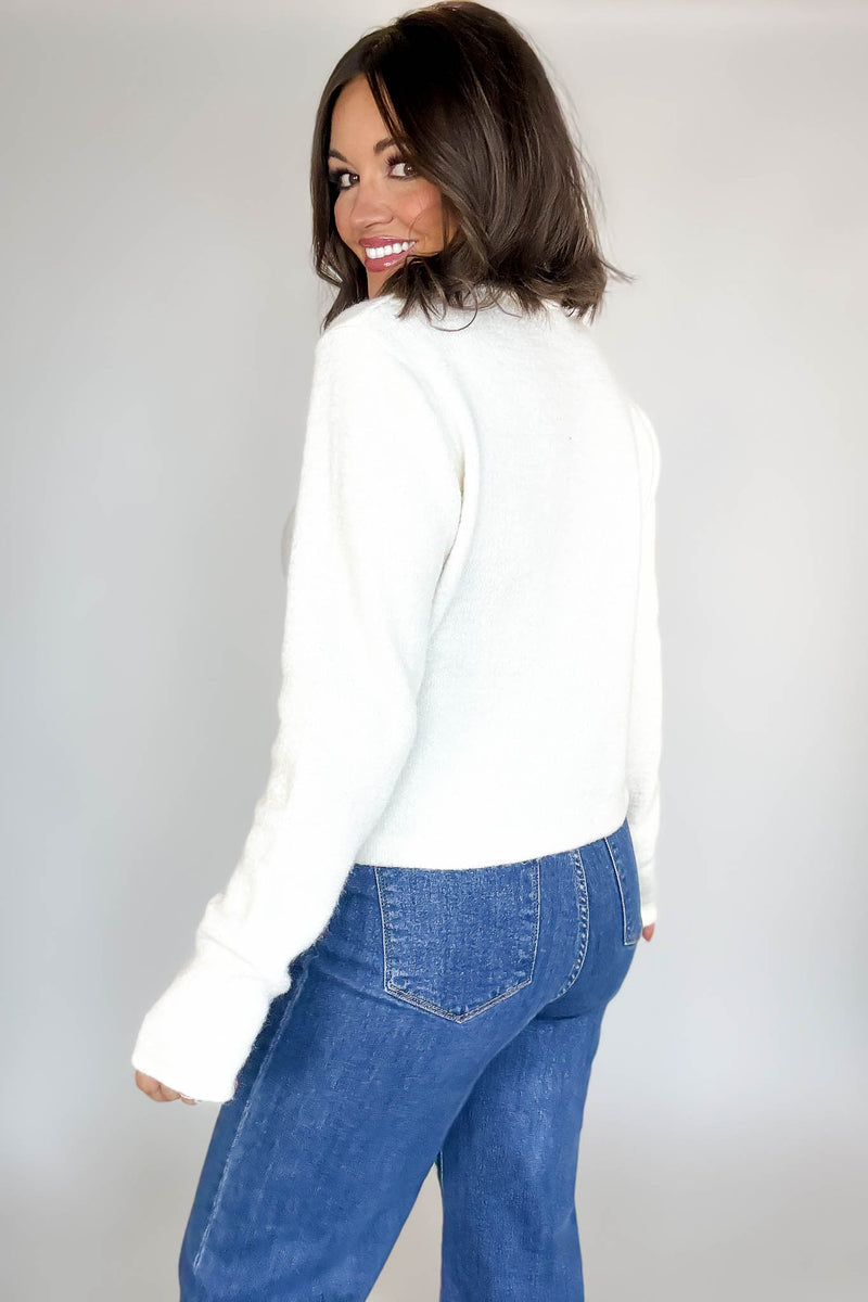 Cream Round Neck Cardigan With Baroque Buttons