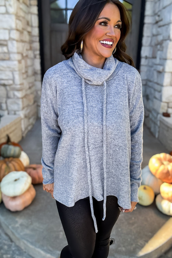 Let's See Heather Grey Boxy Fit Round Neck Mini Thermal Knit Top 