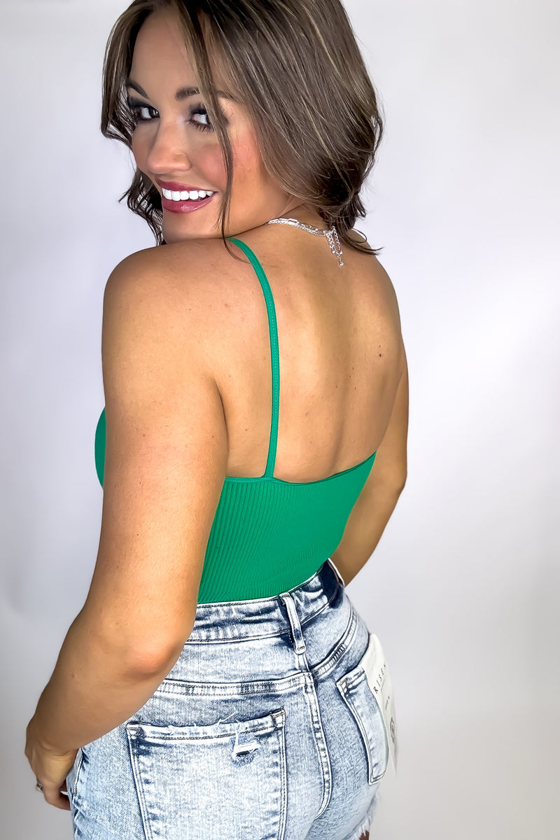 SR Kelly Green Ribbed Seamless Cropped Cami With Bra Pads