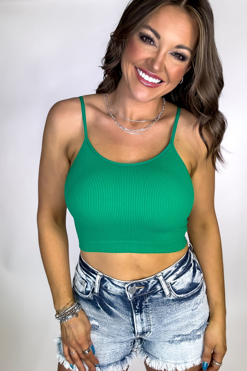 SR Kelly Green Ribbed Seamless Cropped Cami With Bra Pads