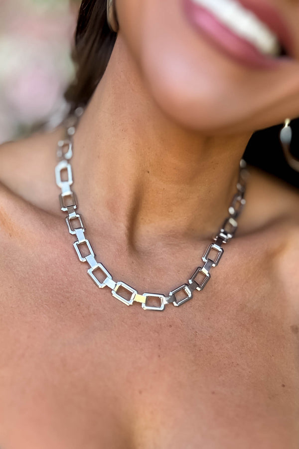 Silver Square Link Necklace