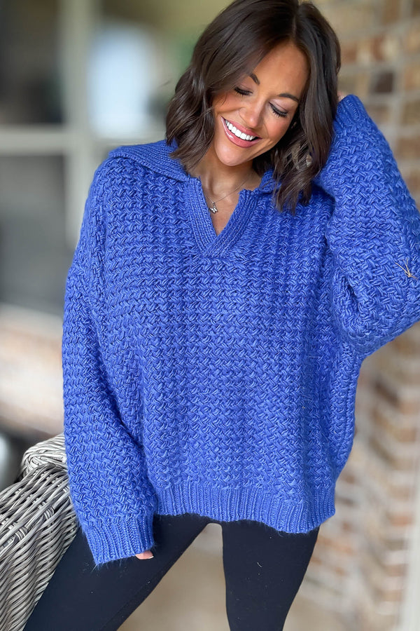 Le Lis Cobalt Collared Knitted Sweater