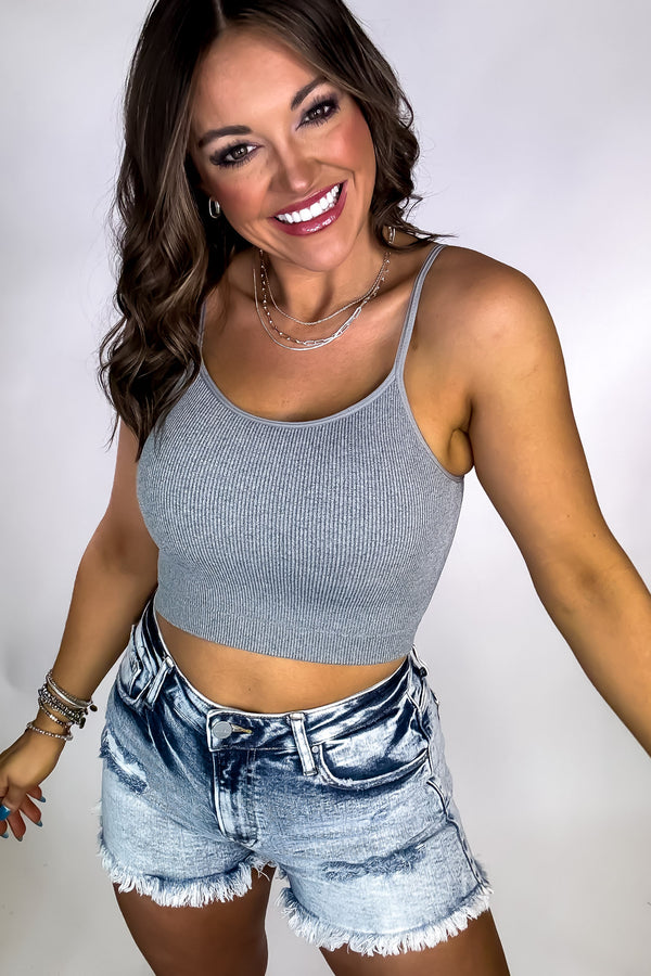 SR Heather Grey Ribbed Seamless Cropped Cami With Bra Pads