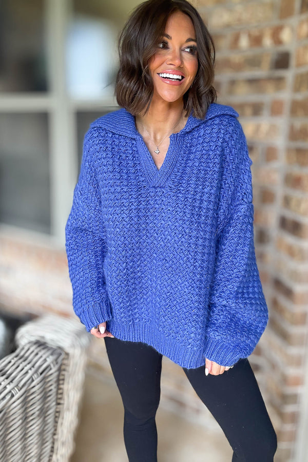Le Lis Cobalt Collared Knitted Sweater