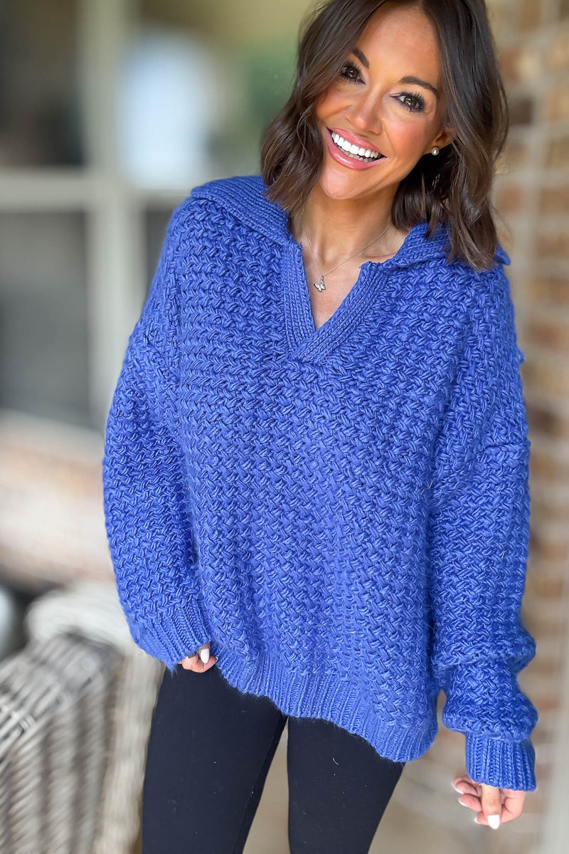 Le Lis Cobalt Collared Knitted Sweater