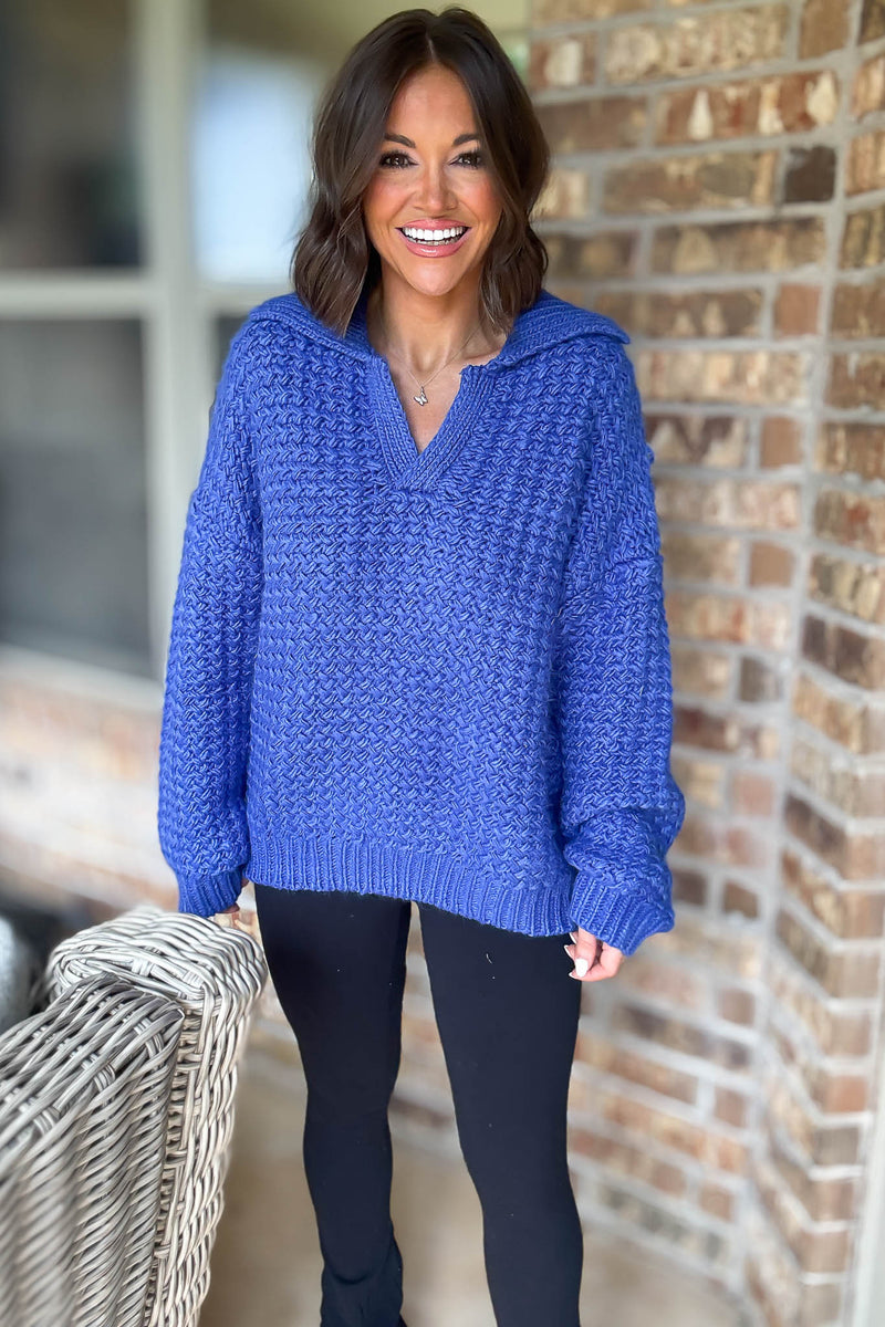 Le Lis Cobalt Collared Knitted Sweater