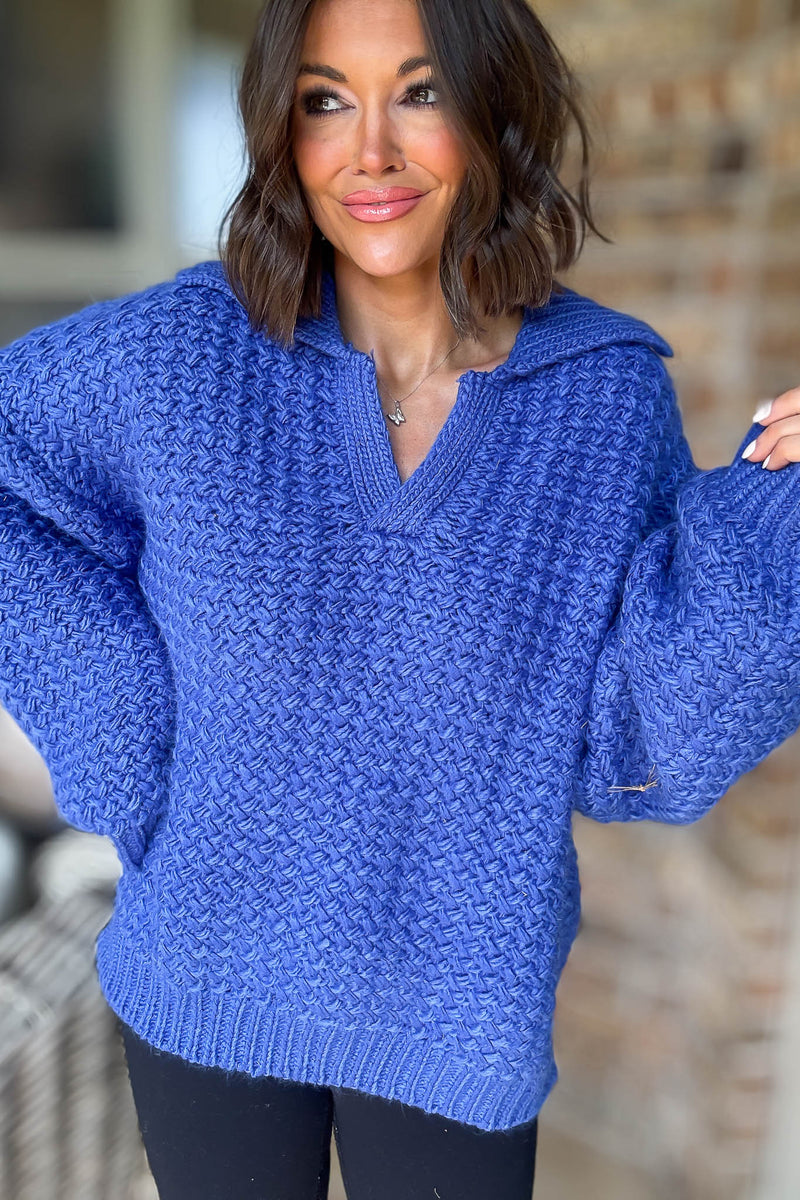 Le Lis Cobalt Collared Knitted Sweater