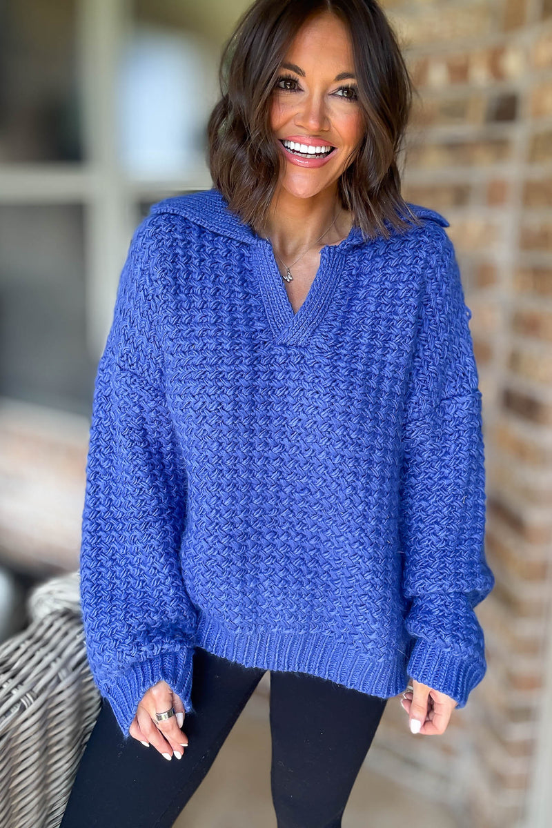 Le Lis Cobalt Collared Knitted Sweater