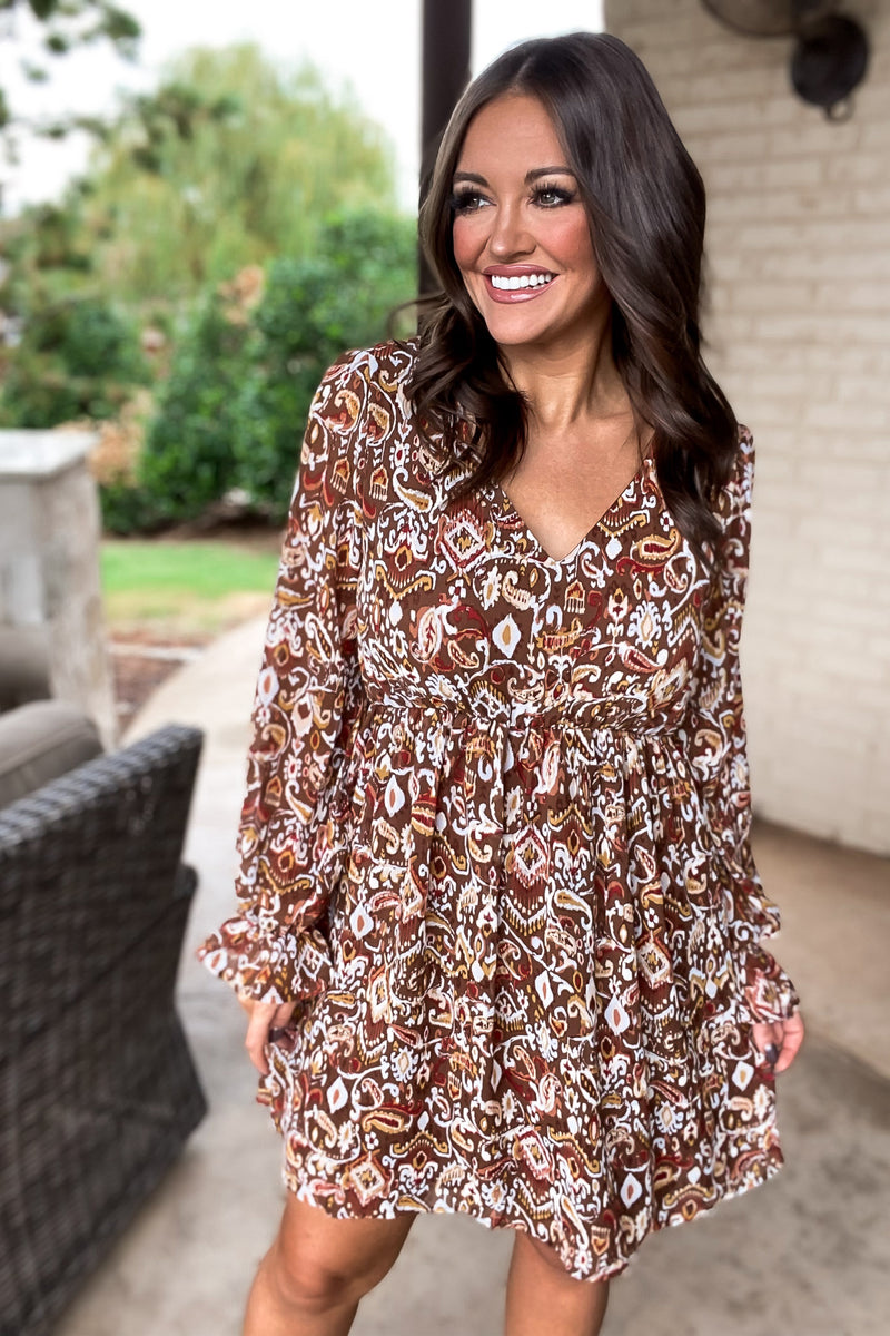 People Person Brown And Blue Print Dress