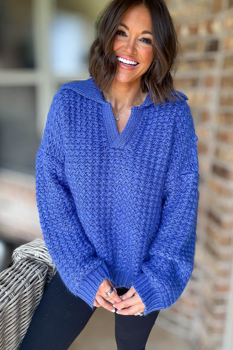 Le Lis Cobalt Collared Knitted Sweater