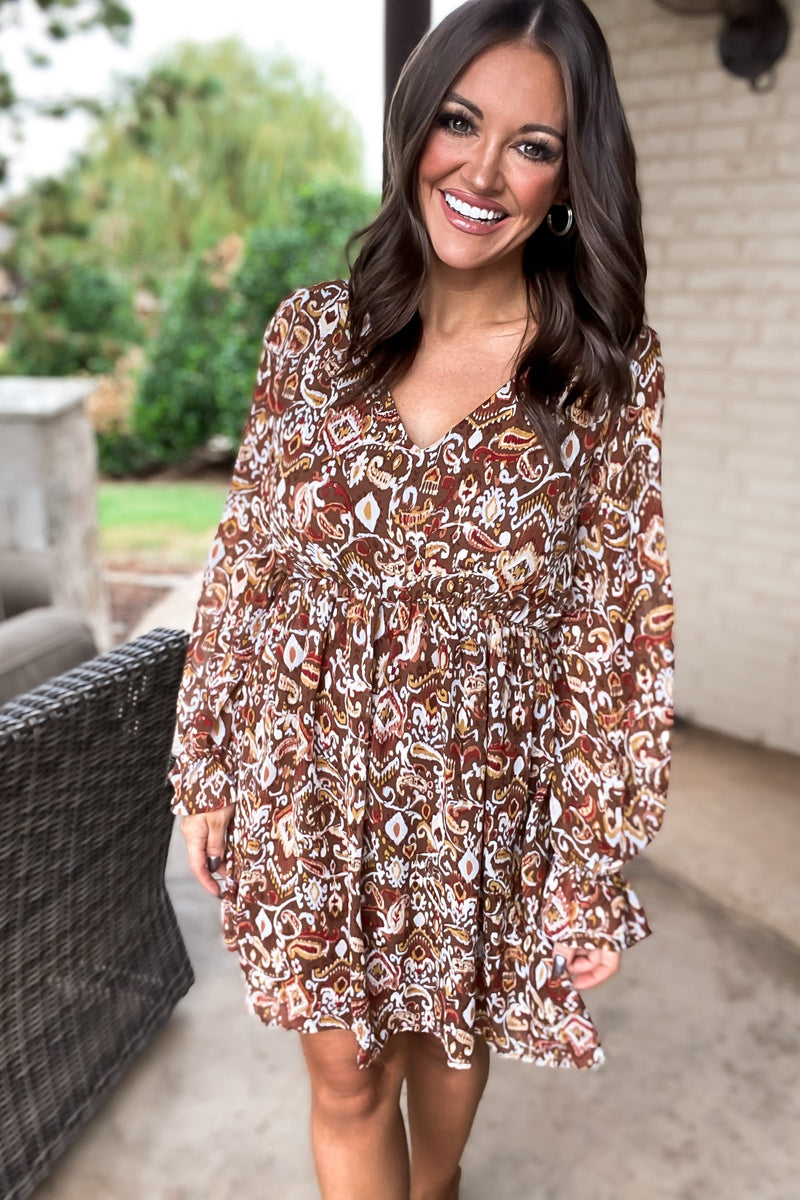 People Person Brown And Blue Print Dress