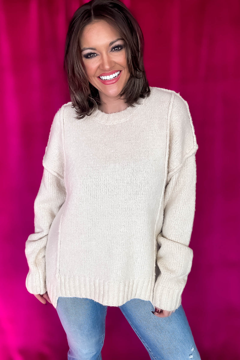 Fuzzy Feeling Cream Oversized Knit Pullover Sweater Top