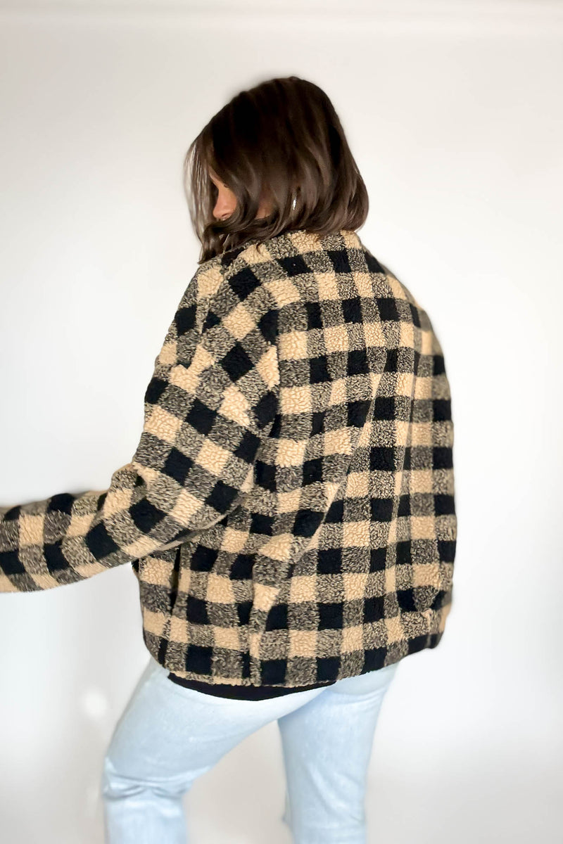 Plaid Sherpa Button-front Jacket