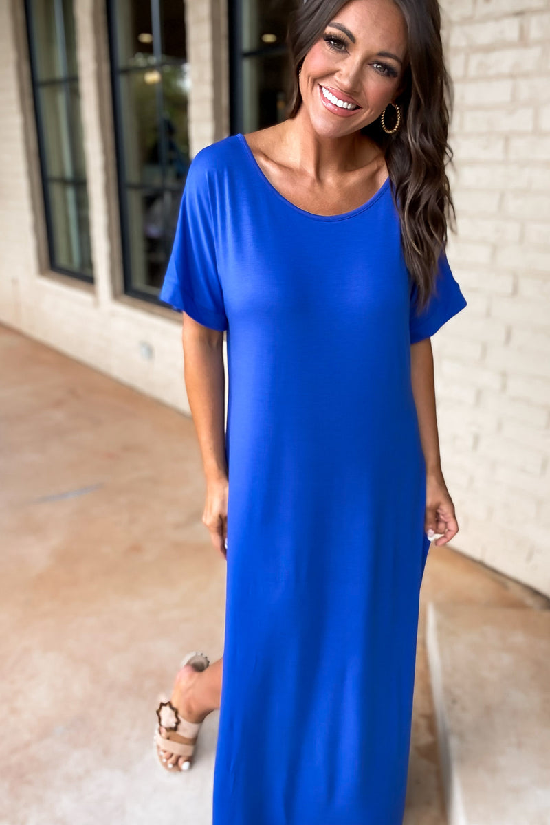 Crossroads Short Sleeve Royal Blue Maxi Dress