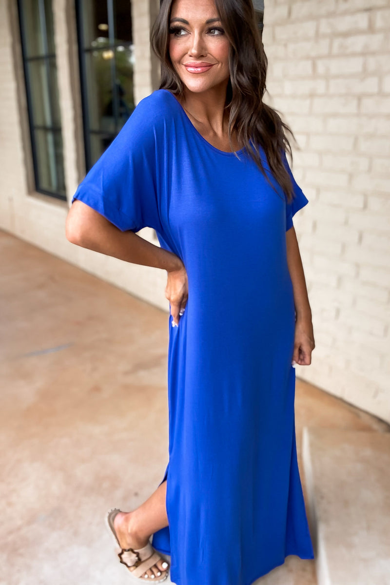 Crossroads Short Sleeve Royal Blue Maxi Dress