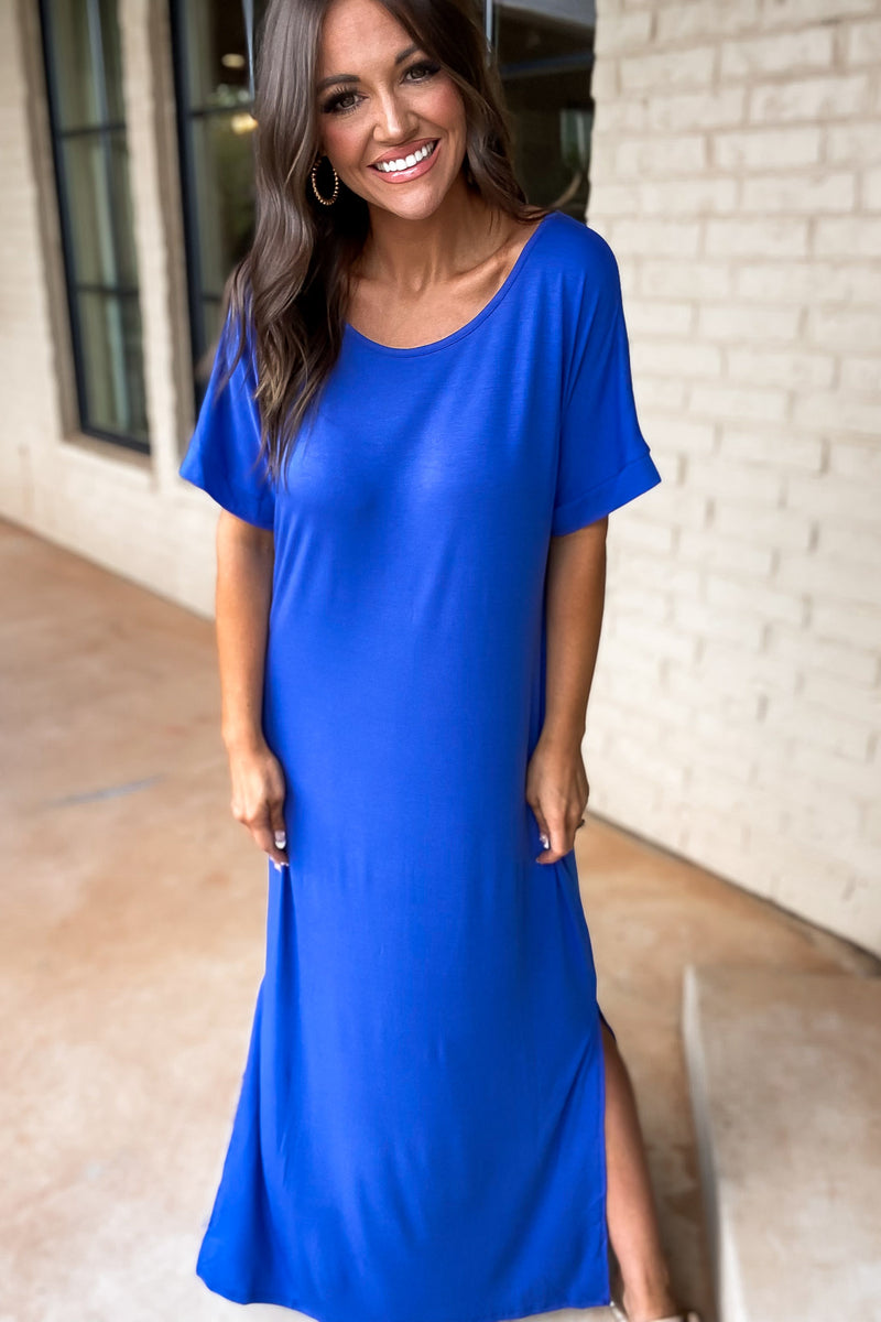 Crossroads Short Sleeve Royal Blue Maxi Dress