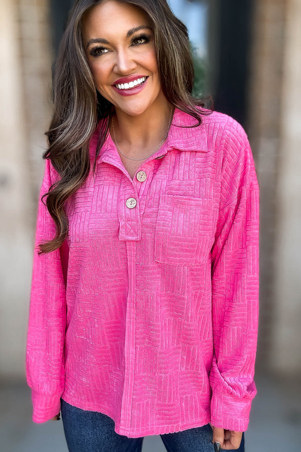Textured Fuchsia Terry Collar Neck Top