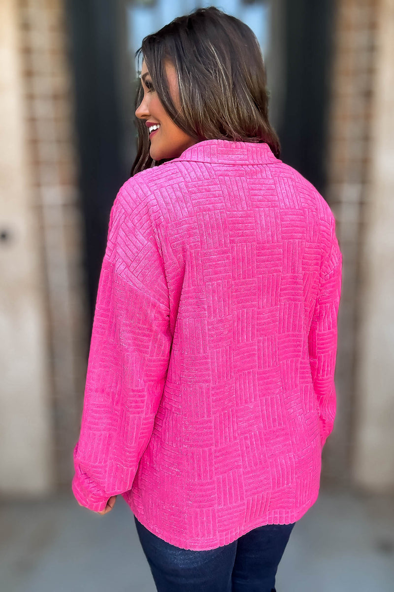 Textured Fuchsia Terry Collar Neck Top
