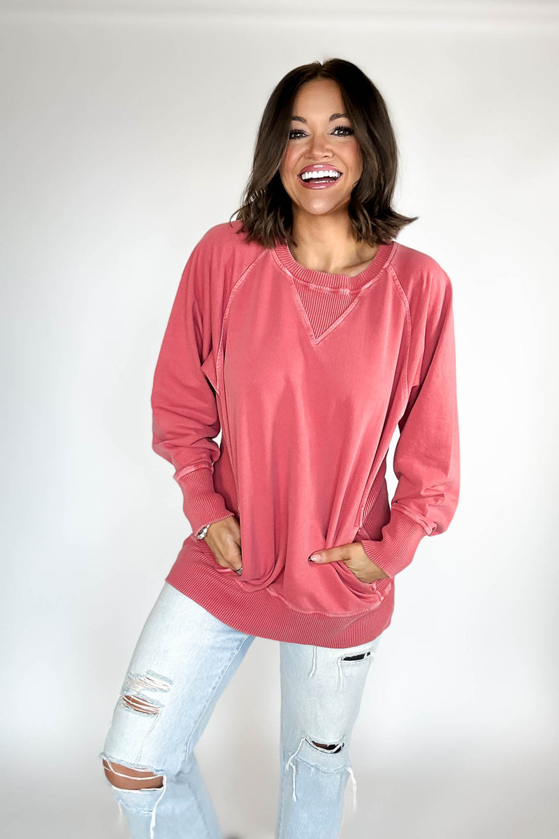 Stella Steal Ruby Pigment Dyed French Terry Pullover With Pockets (NO RESTOCK)