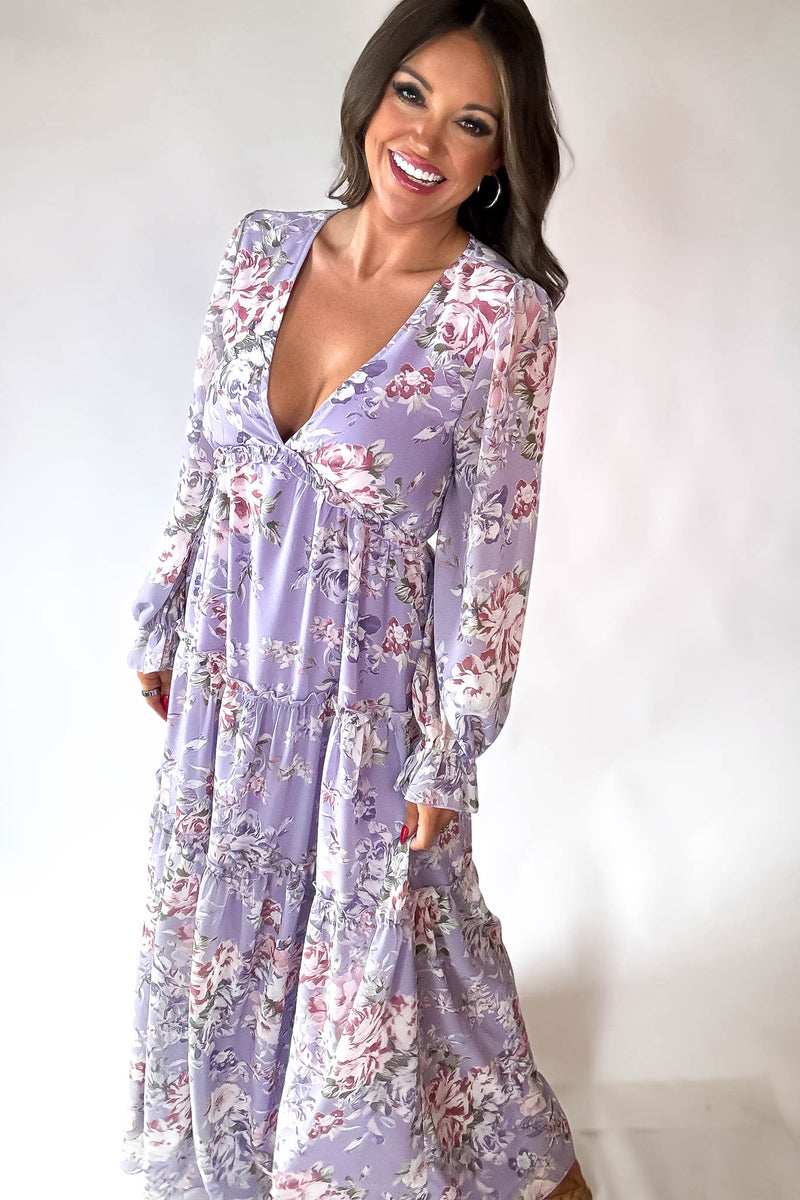 Lilac Floral Print Maxi Dress