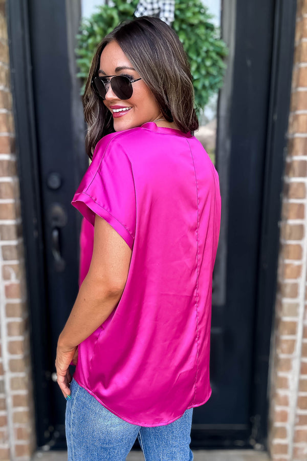 Magenta Satin Cap Sleeve Top