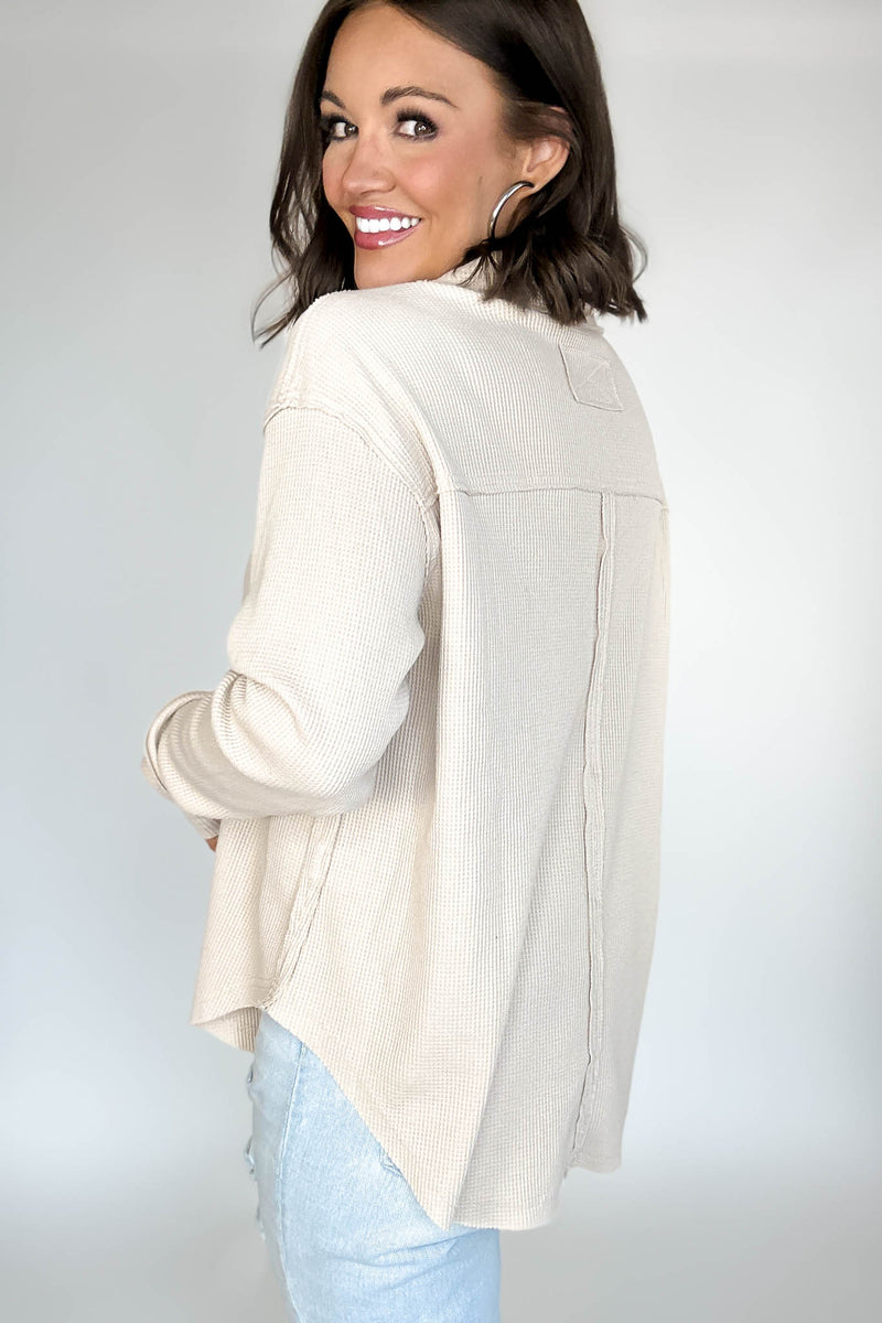 Long Sleeve Oatmeal Thermal Polo Shirt