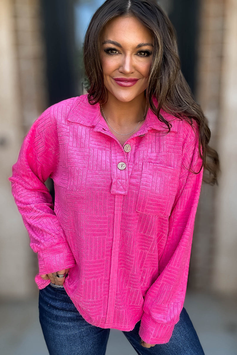 Textured Fuchsia Terry Collar Neck Top
