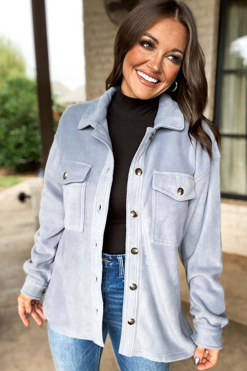 Perfectly In Season Blue Fleece Shacket