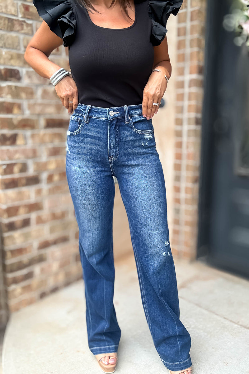 Risen Tummy Control High Rise Straight Jeans